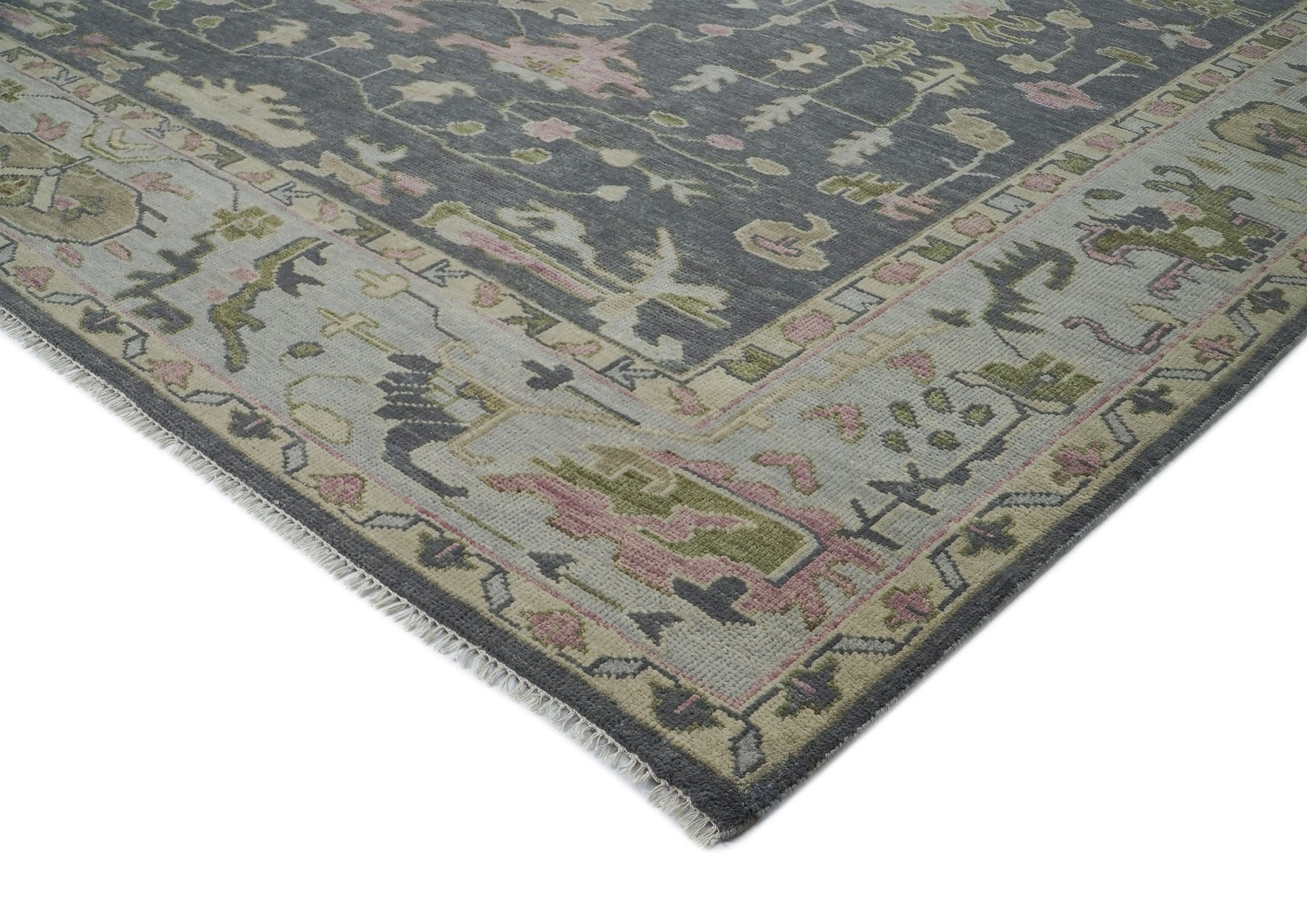 12x15 Slate, Gray, Mint Color Hand Knotted Oushak Wool Transitional Oriental Rug