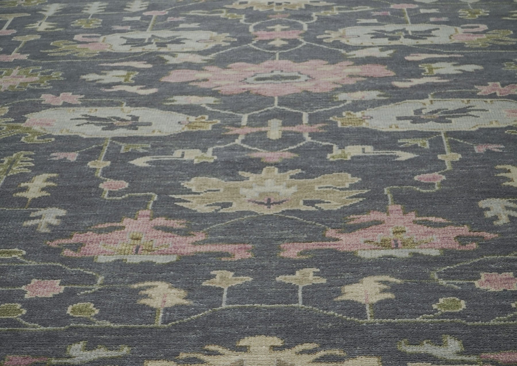 12x15 Slate, Gray, Mint Color Hand Knotted Oushak Wool Transitional Oriental Rug