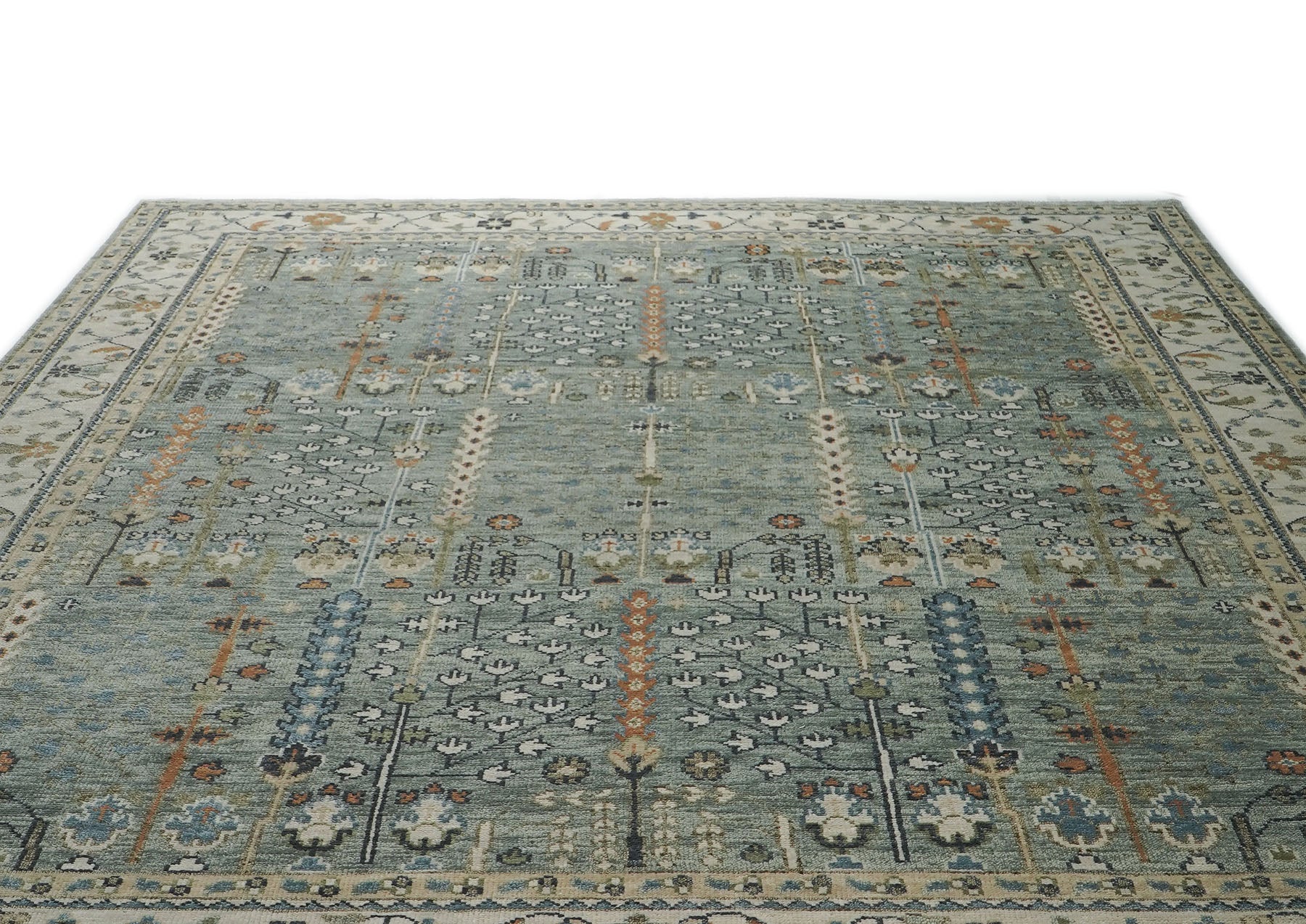 12x15 Seledon, Beige, Green Color Hand Knotted Oushak Wool Transitional Oriental Rug