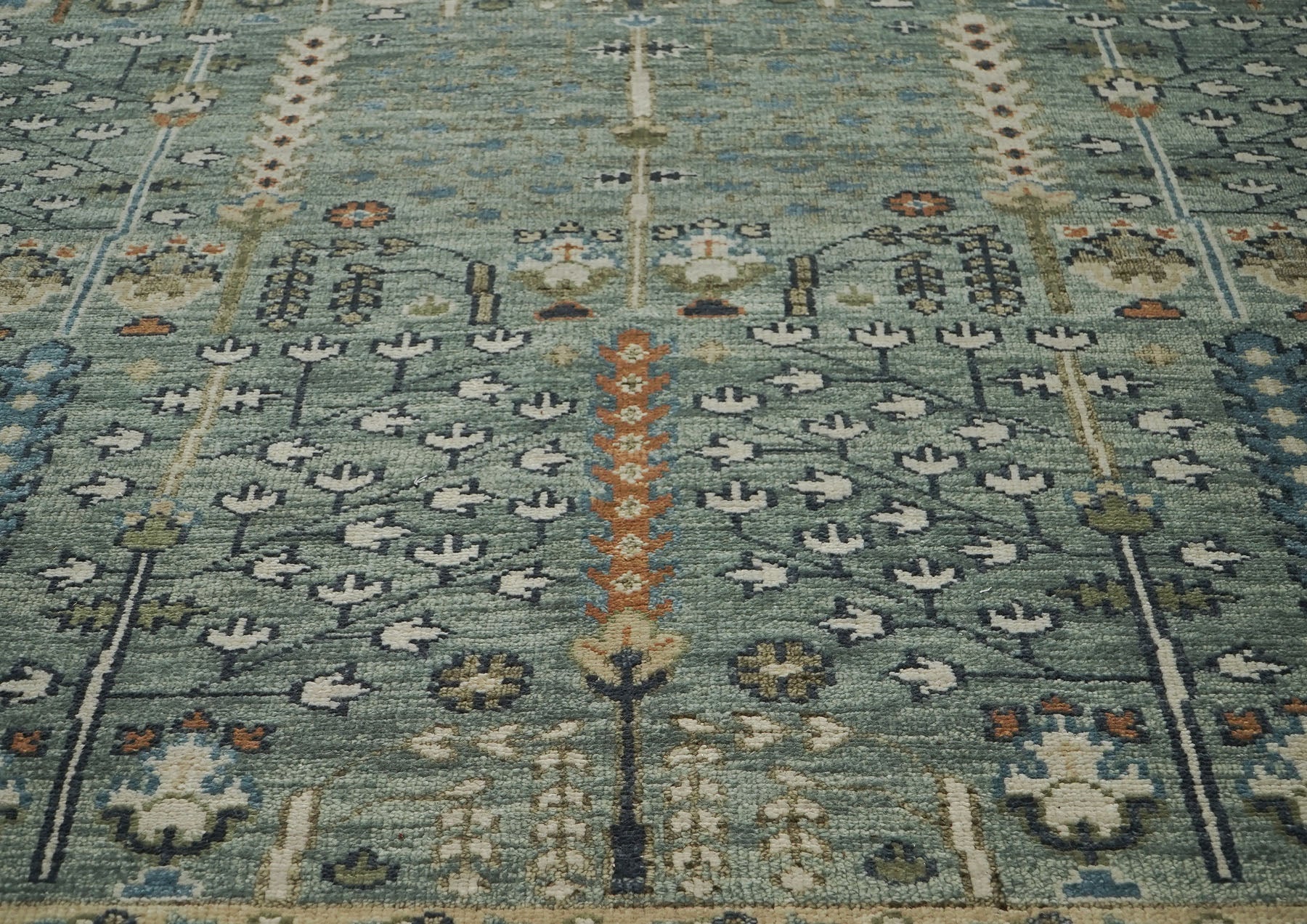 12x15 Seledon, Beige, Green Color Hand Knotted Oushak Wool Transitional Oriental Rug