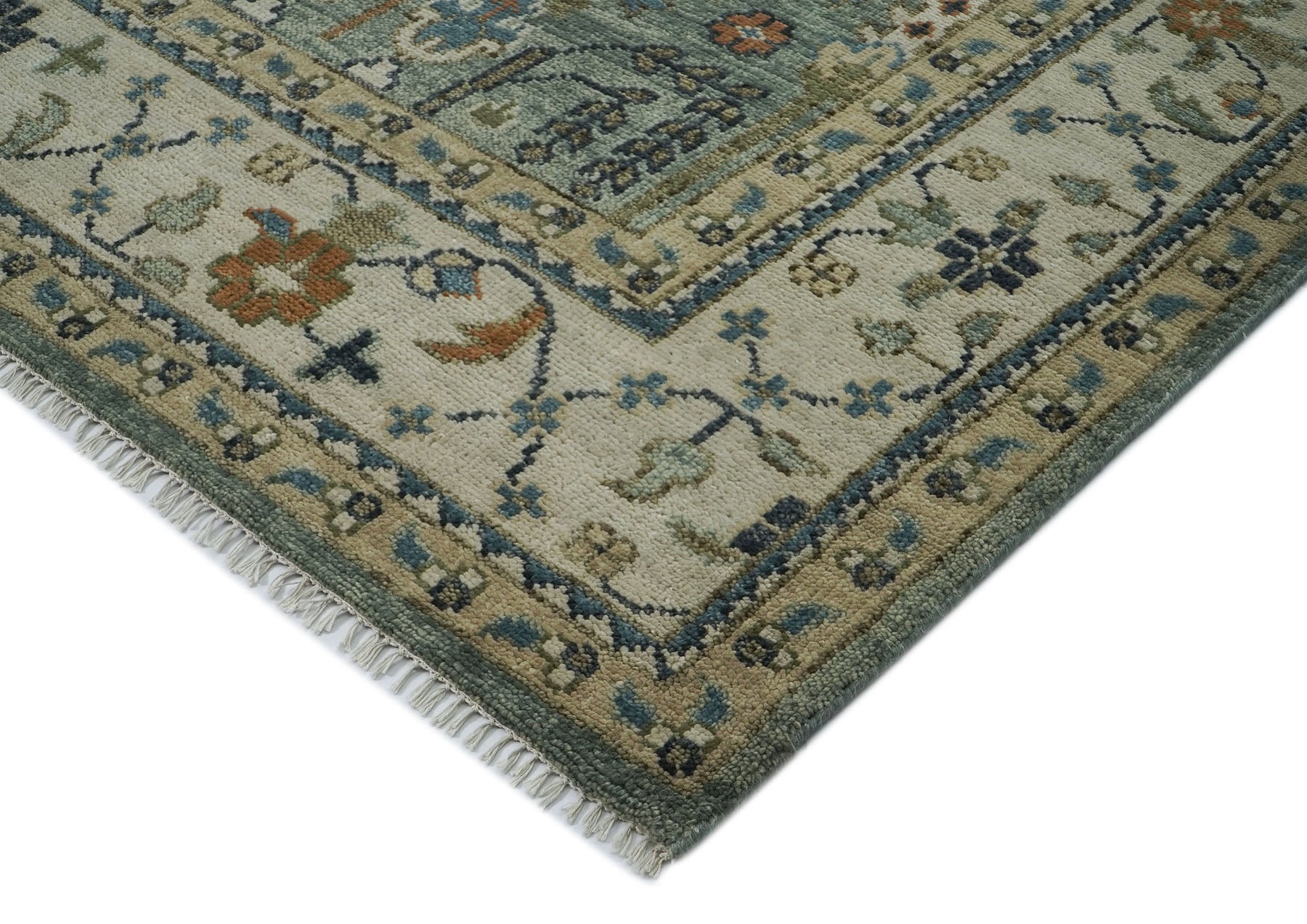 12x15 Seledon, Beige, Green Color Hand Knotted Oushak Wool Transitional Oriental Rug