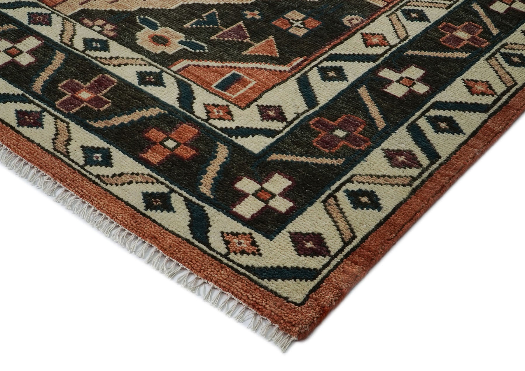 12x15 Burnt Orange, Chocolate, Teal Color Hand Knotted Oushak Wool Traditional Oriental Rug