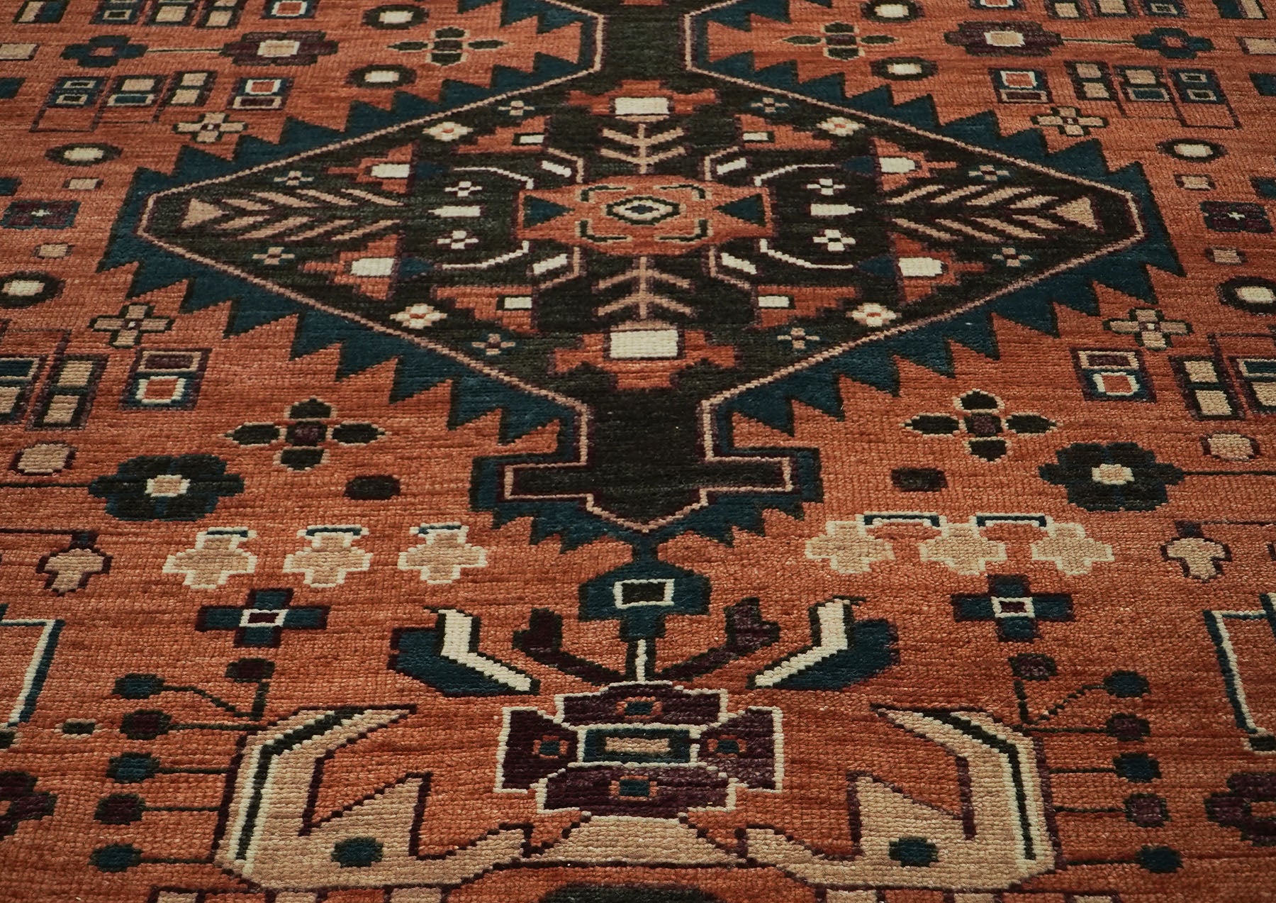 12x15 Burnt Orange, Chocolate, Teal Color Hand Knotted Oushak Wool Traditional Oriental Rug