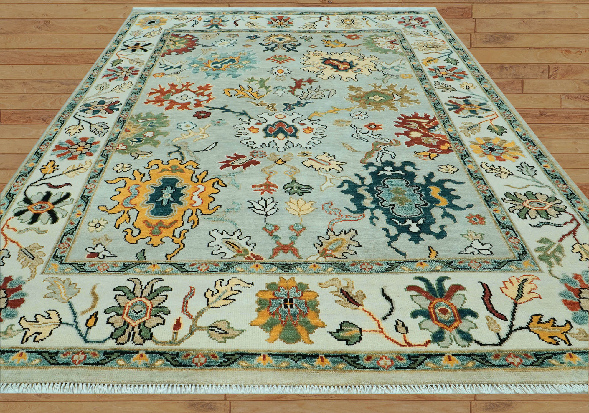 Barnie LoomBloom 8x10 Oriental Area Rug in Mint Arts & Crafts Oushak Wool Hand Knotted