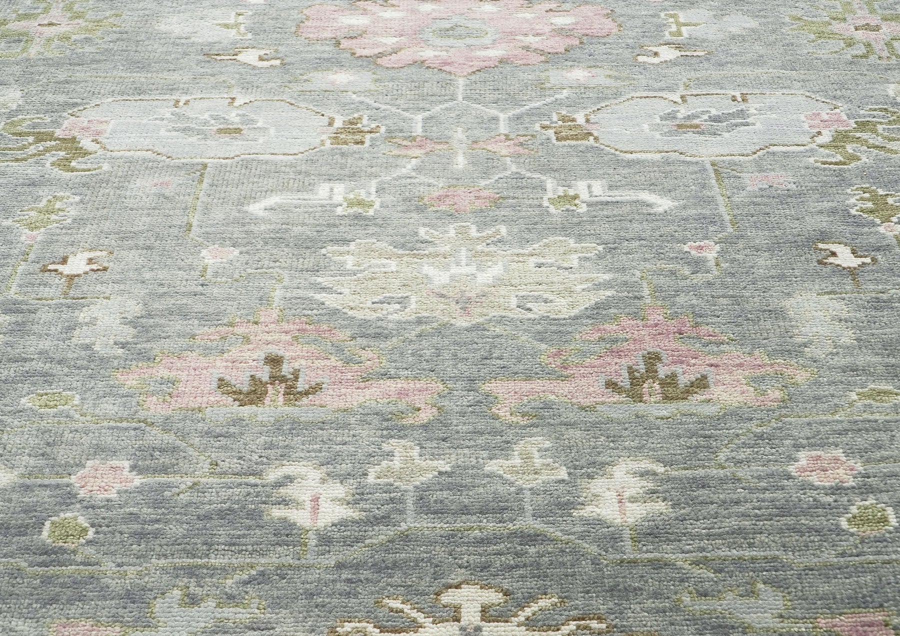 10x14 Gray, Slate, Rose Color Hand Knotted Oushak Wool Transitional Oriental Rug