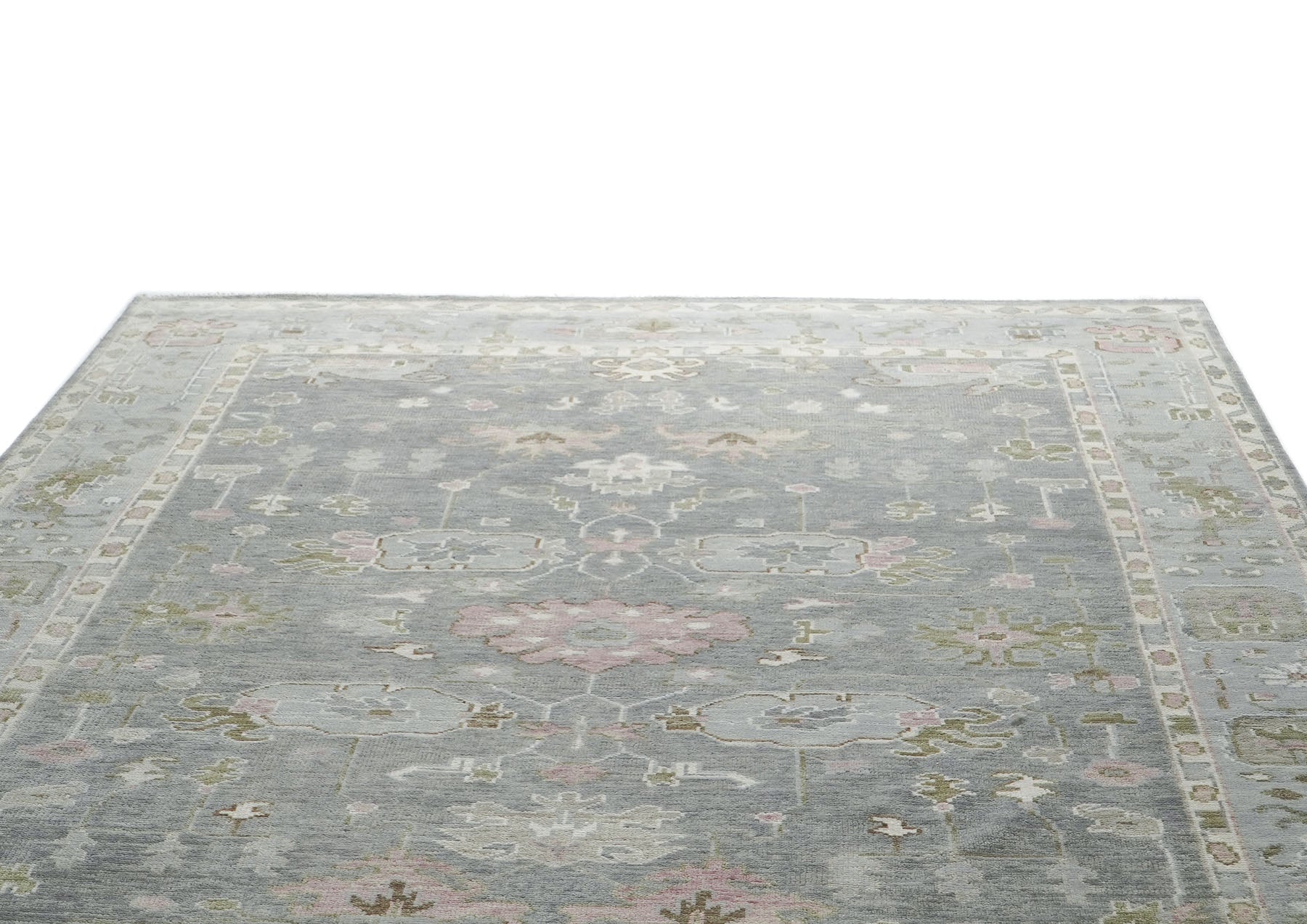 10x14 Gray, Slate, Rose Color Hand Knotted Oushak Wool Transitional Oriental Rug