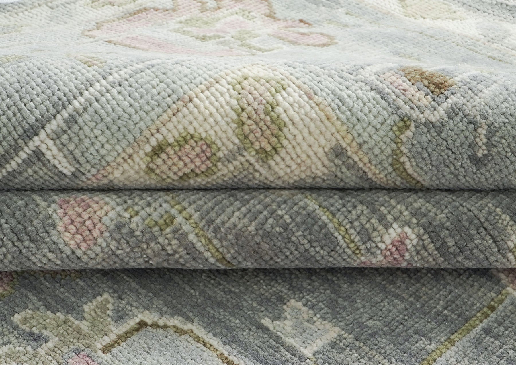 10x14 Gray, Slate, Rose Color Hand Knotted Oushak Wool Transitional Oriental Rug