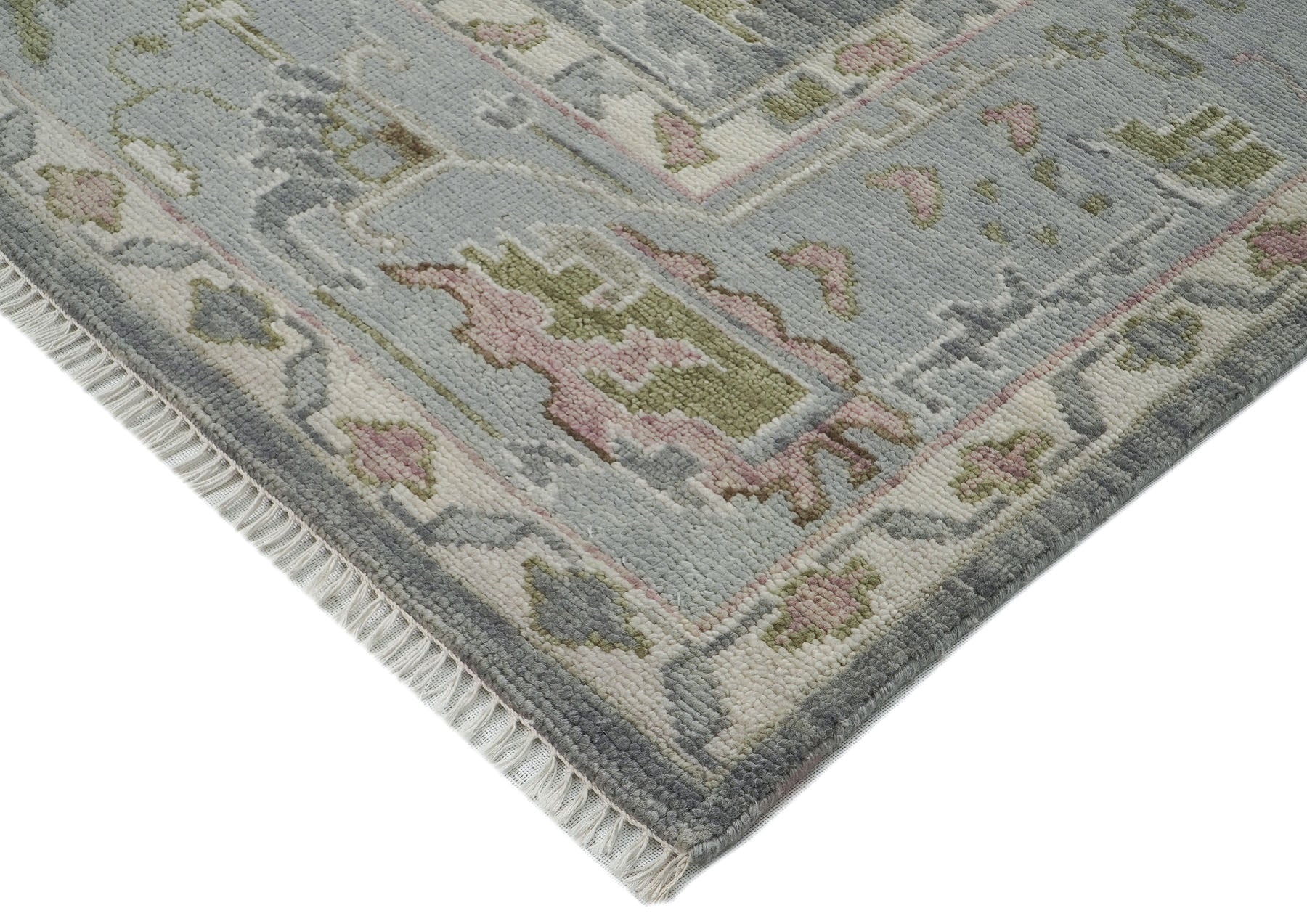 10x14 Gray, Slate, Rose Color Hand Knotted Oushak Wool Transitional Oriental Rug