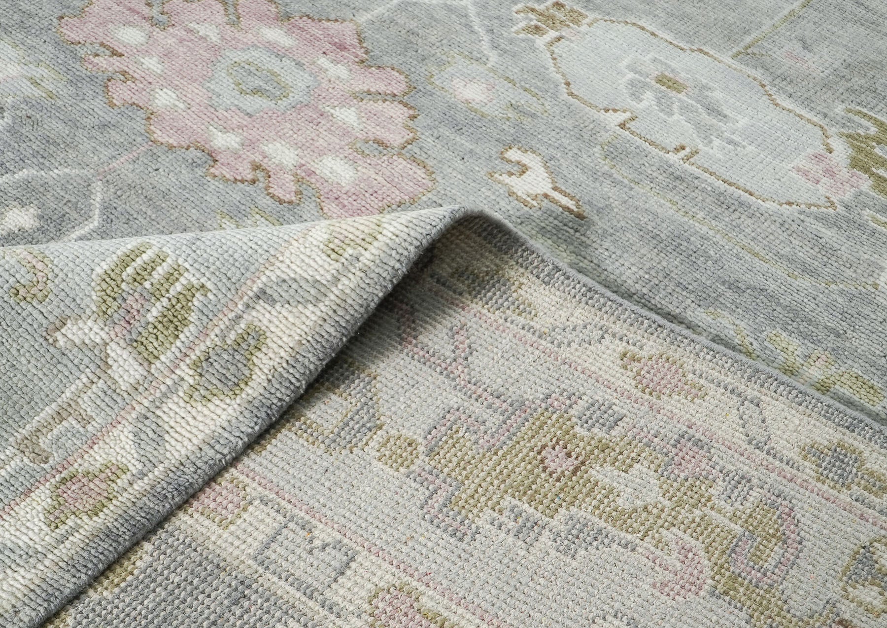 10x14 Gray, Slate, Rose Color Hand Knotted Oushak Wool Transitional Oriental Rug