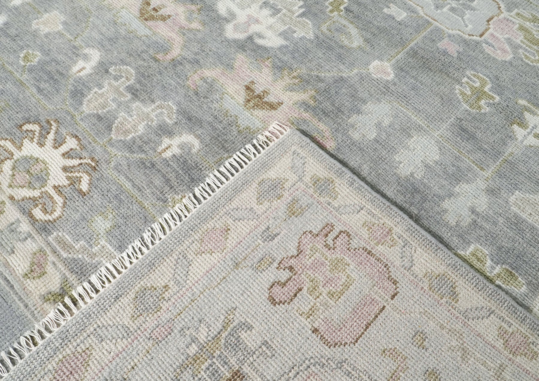 10x14 Gray, Slate, Rose Color Hand Knotted Oushak Wool Transitional Oriental Rug