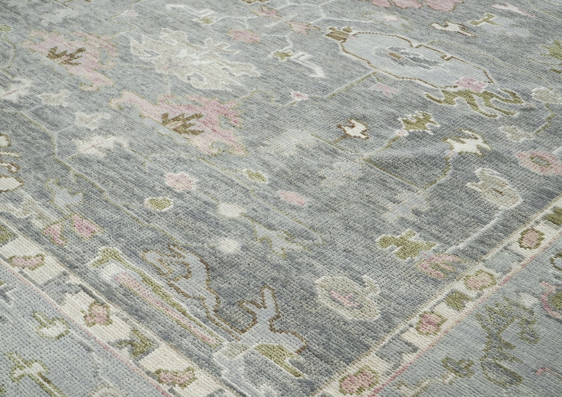 10x14 Gray, Slate, Rose Color Hand Knotted Oushak Wool Transitional Oriental Rug