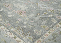 10x14 Gray, Slate, Rose Color Hand Knotted Oushak Wool Transitional Oriental Rug