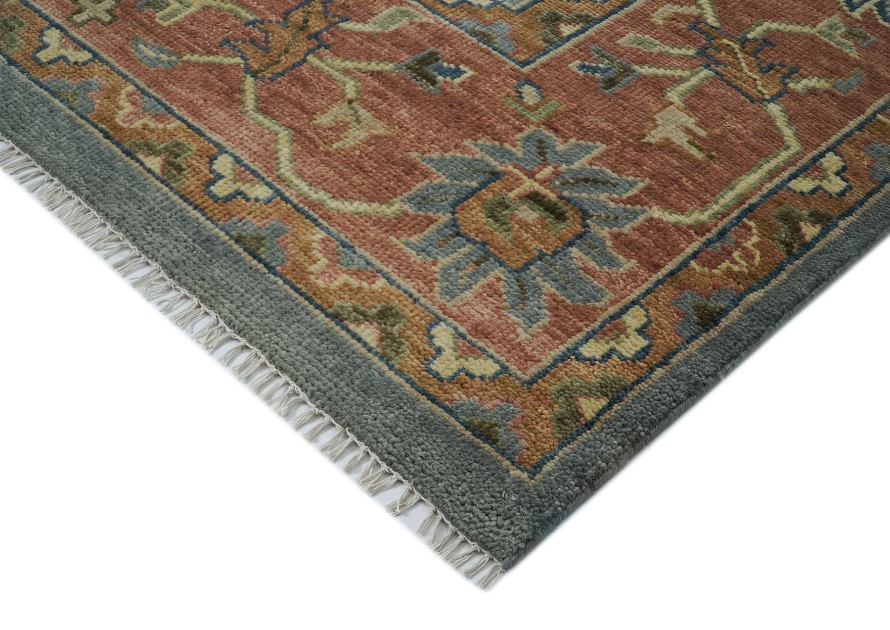 12x15 Blue, Burnt Orange, Ivory Color Hand Knotted Oushak Wool Arts and Crafts Oriental Rug