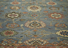 12x15 Blue, Burnt Orange, Ivory Color Hand Knotted Oushak Wool Arts and Crafts Oriental Rug