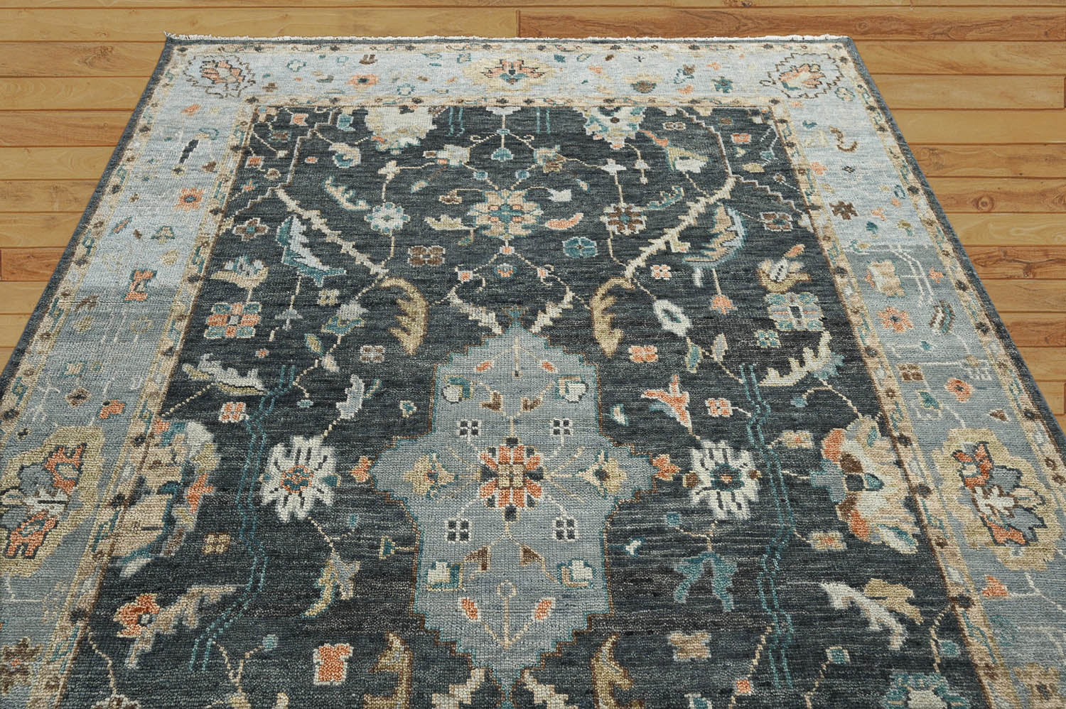 9x12 Slate, Blue, Gray Color Hand Knotted Oushak Wool Traditional Oriental Rug