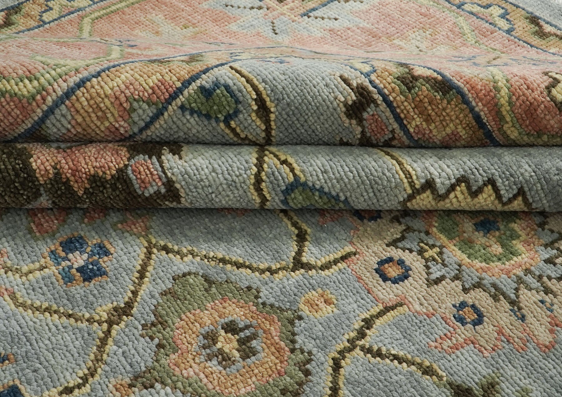 12x15 Blue, Rose, Navy Color Hand Knotted Oushak Wool Arts and Crafts Oriental Rug