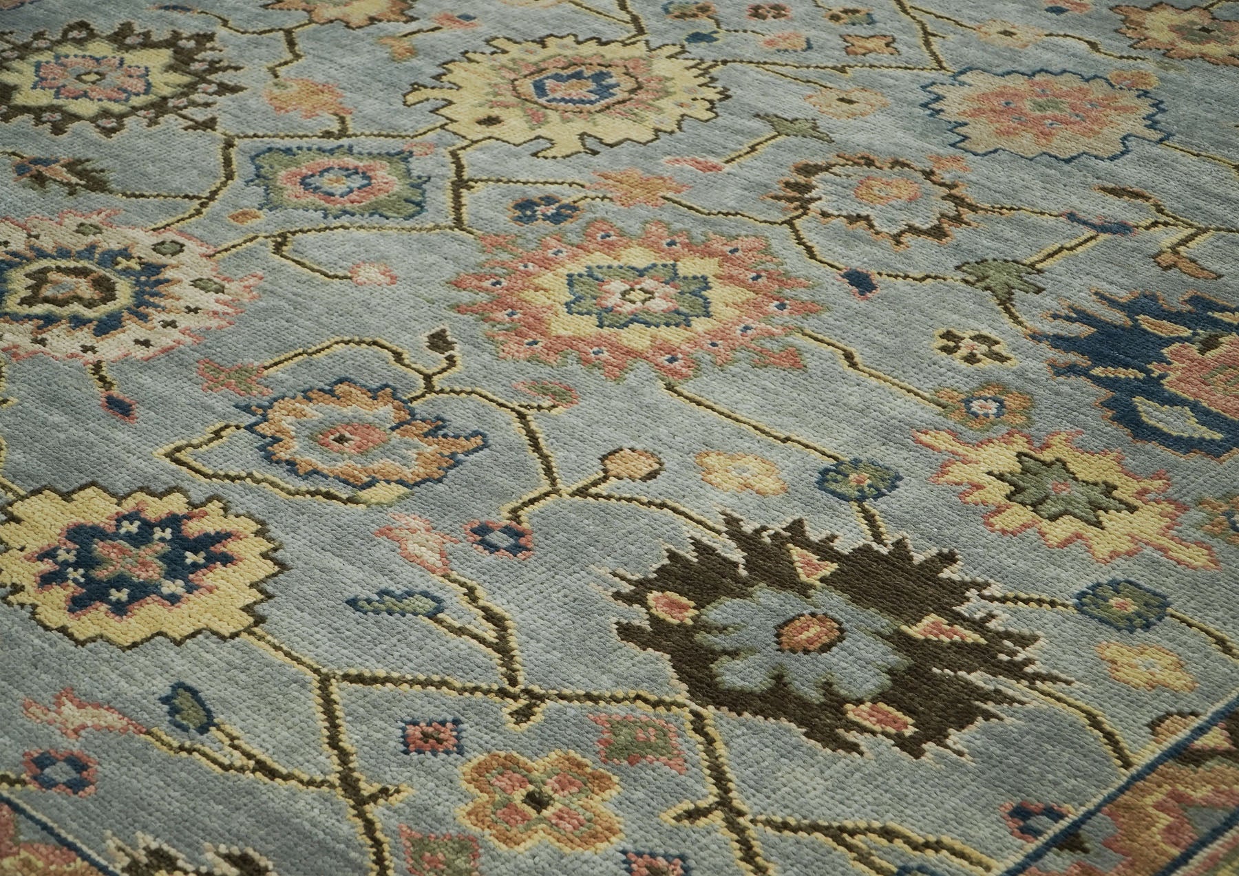 12x15 Blue, Rose, Navy Color Hand Knotted Oushak Wool Arts and Crafts Oriental Rug