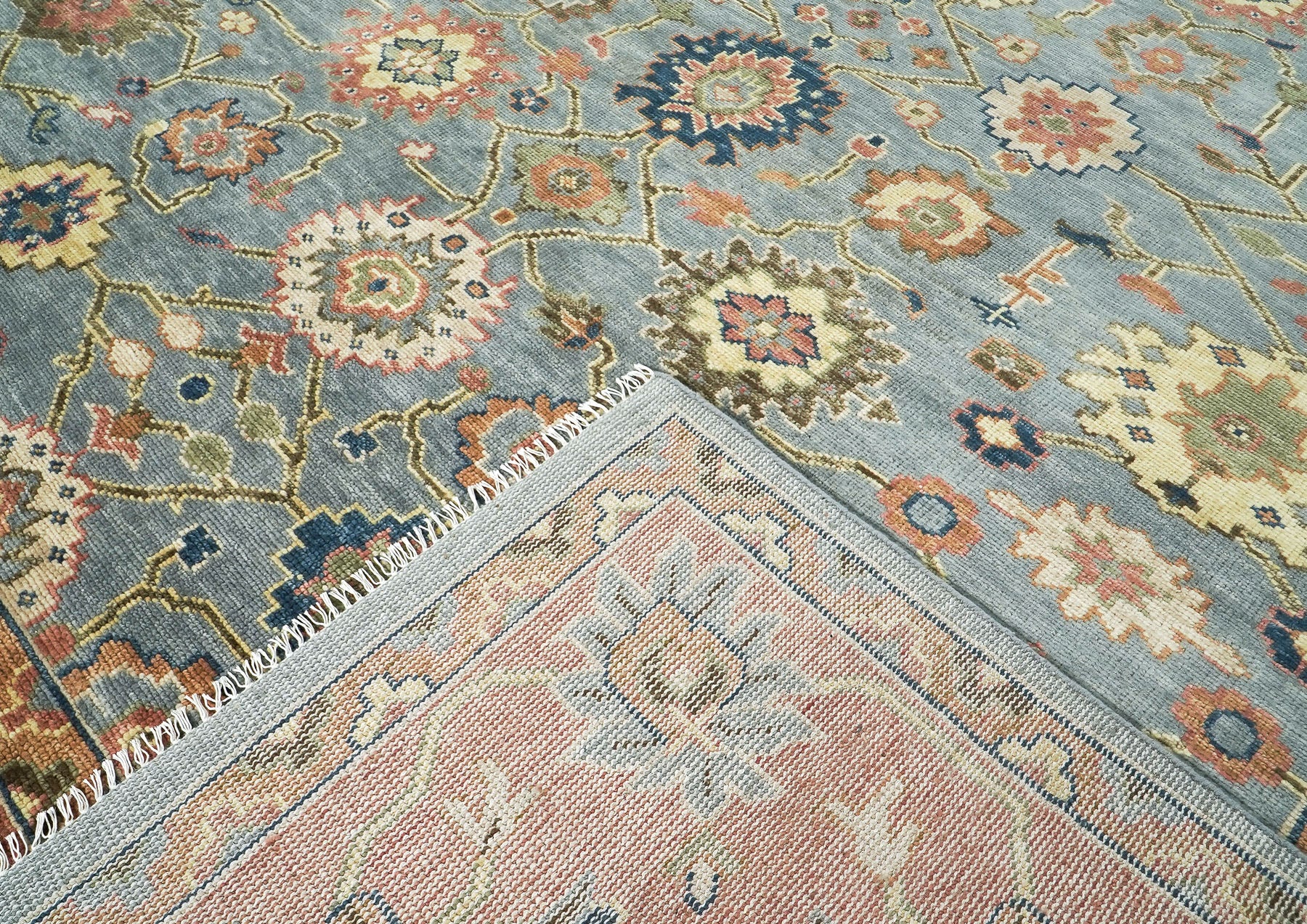 12x15 Aqua, Rose, peach Color Hand Knotted Oushak Wool Arts and Crafts Oriental Rug