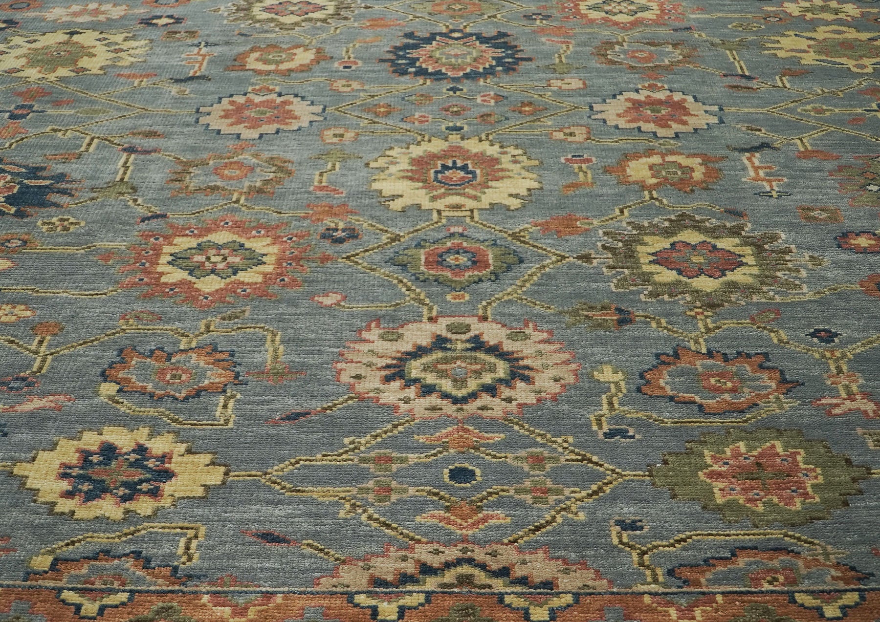 12x15 Aqua, Rose, peach Color Hand Knotted Oushak Wool Arts and Crafts Oriental Rug