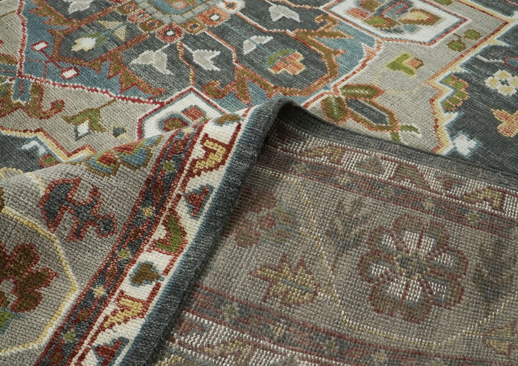 12x15 Slate, Gray, Ivory Color Hand Knotted Oushak Wool  Oriental Rug