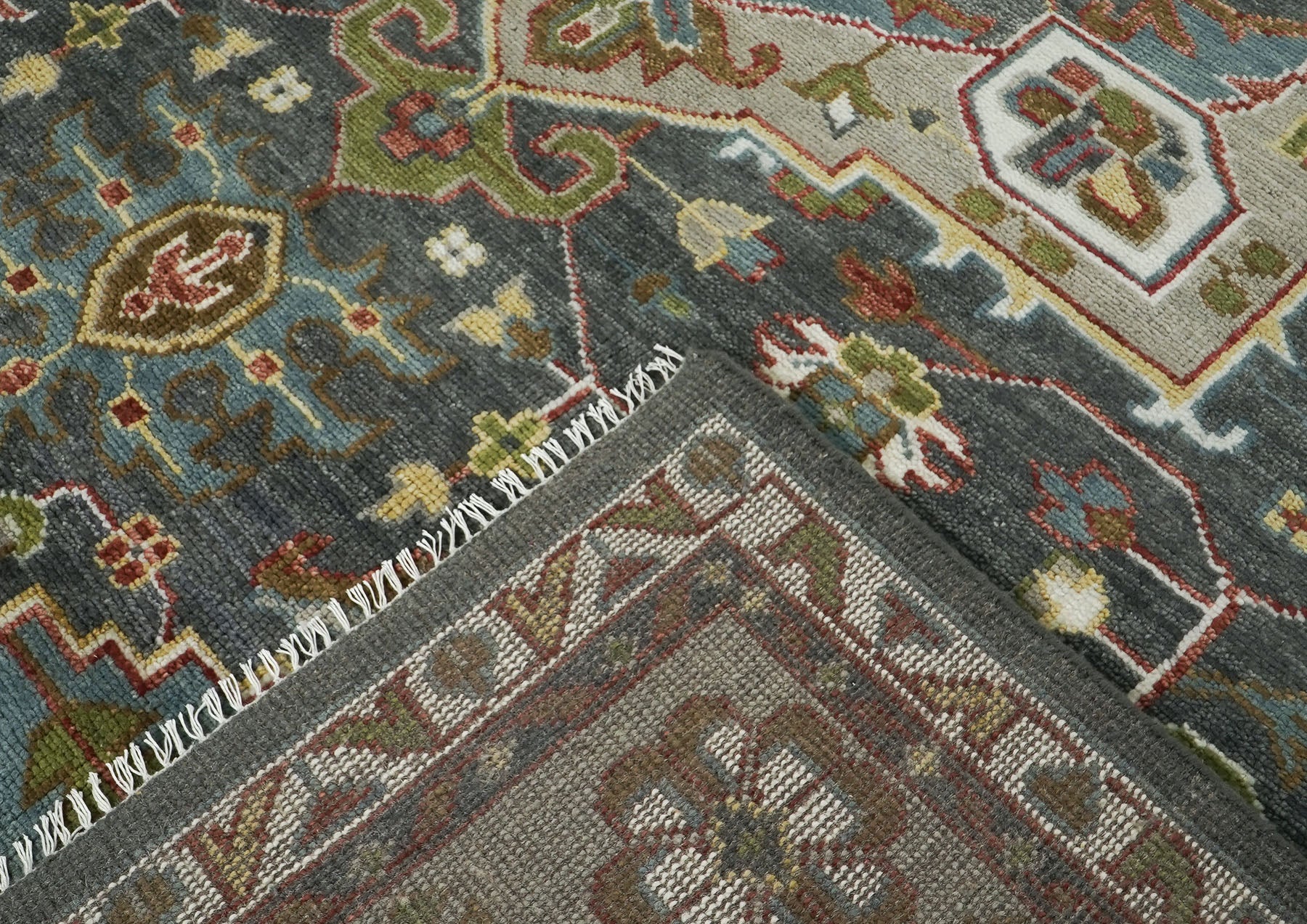 12x15 Slate, Gray, Ivory Color Hand Knotted Oushak Wool  Oriental Rug