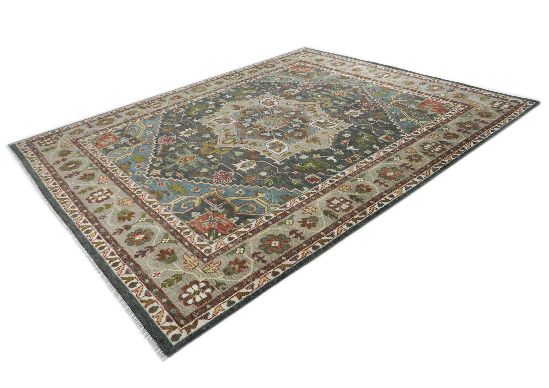 12x15 Slate, Gray, Ivory Color Hand Knotted Oushak Wool  Oriental Rug