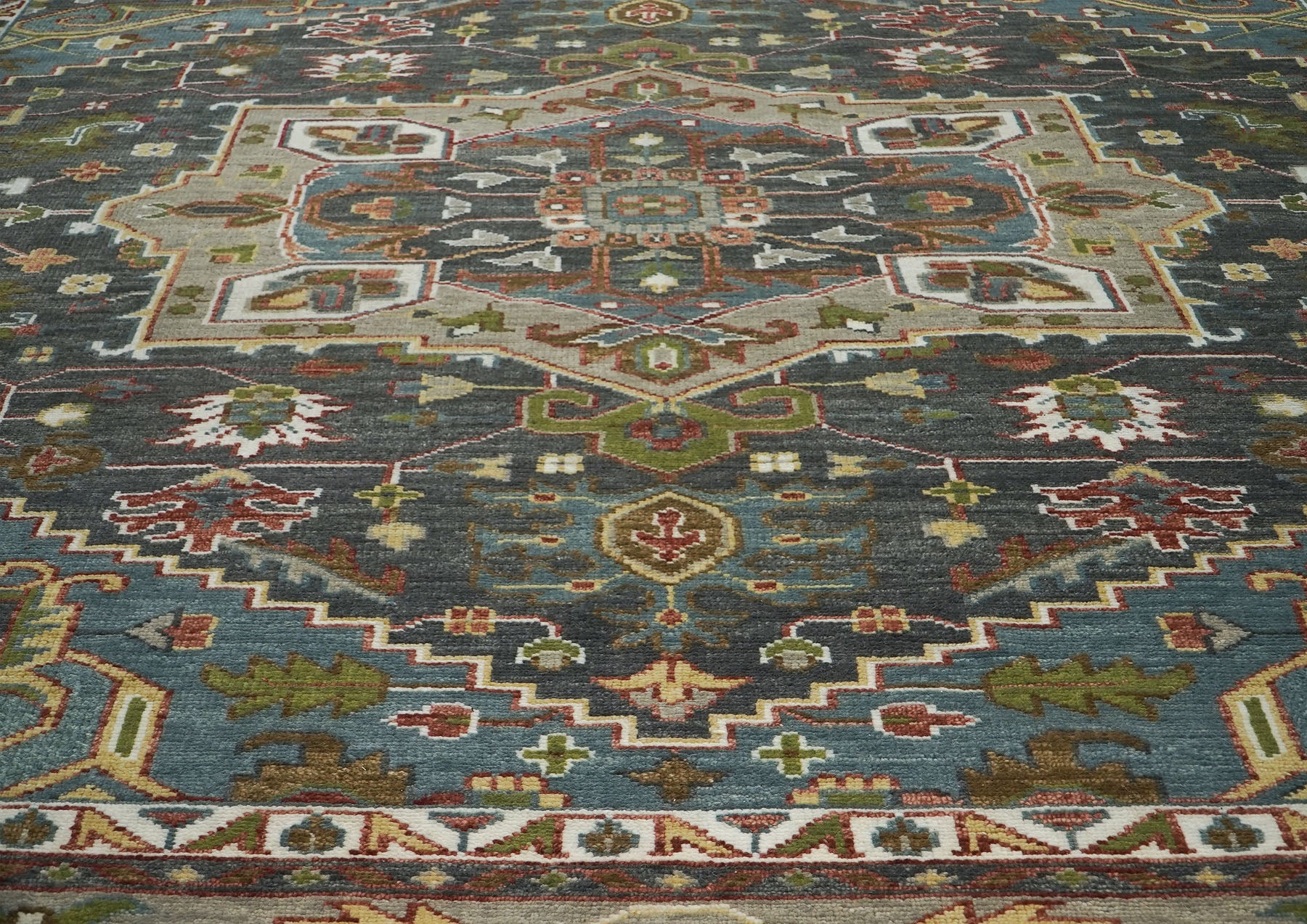 12x15 Slate, Gray, Ivory Color Hand Knotted Oushak Wool  Oriental Rug