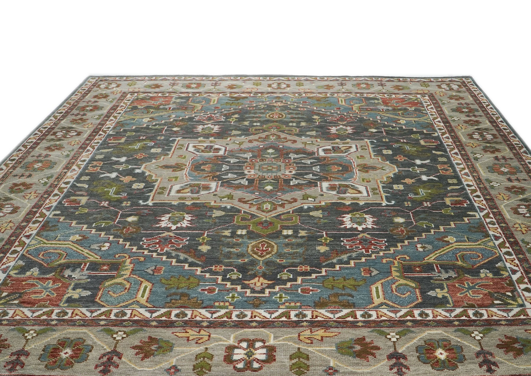 12x15 Slate, Gray, Ivory Color Hand Knotted Oushak Wool  Oriental Rug