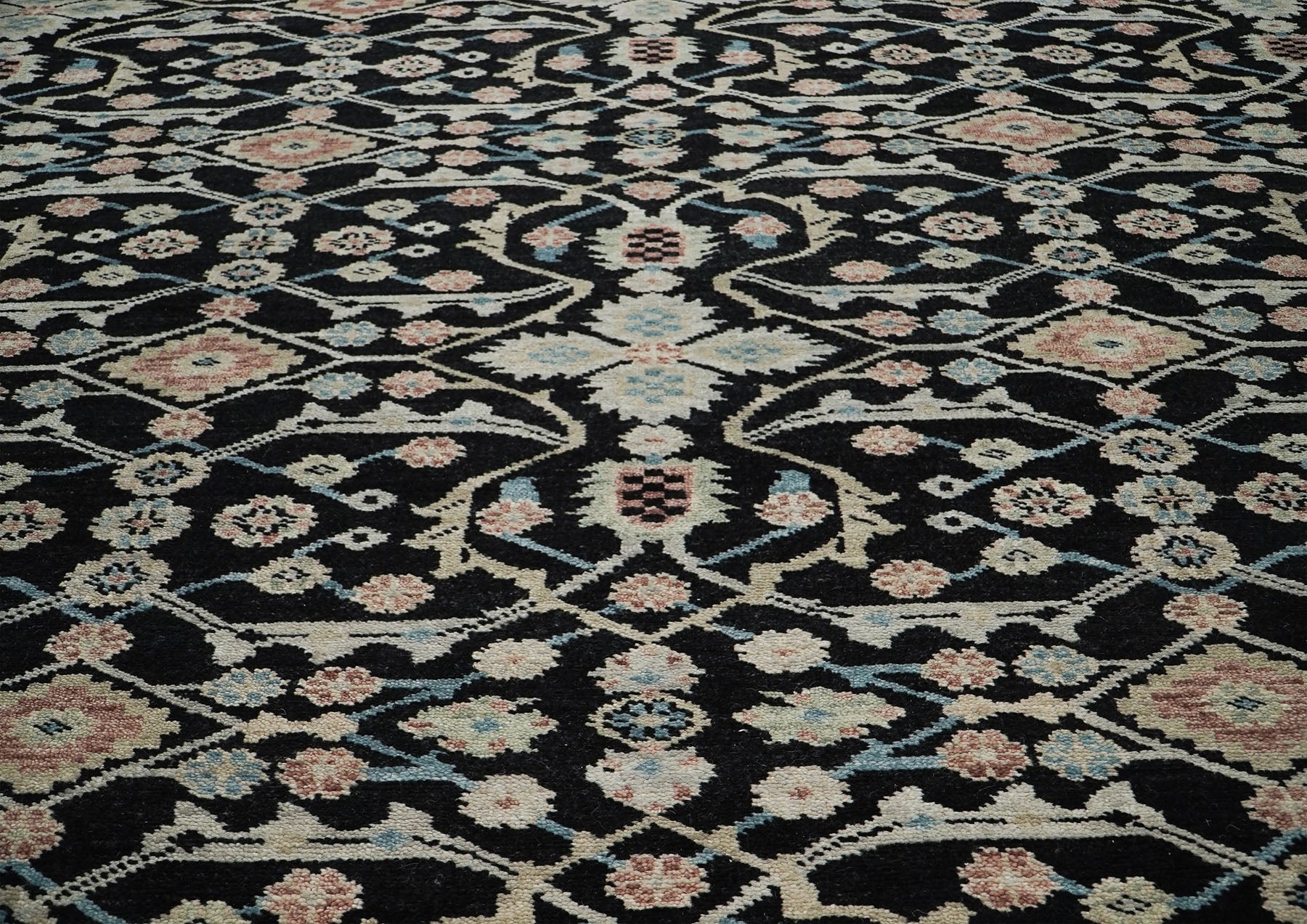 12x15 Black, Beige, Rose Color Hand Knotted Oushak Wool Transitional Oriental Rug