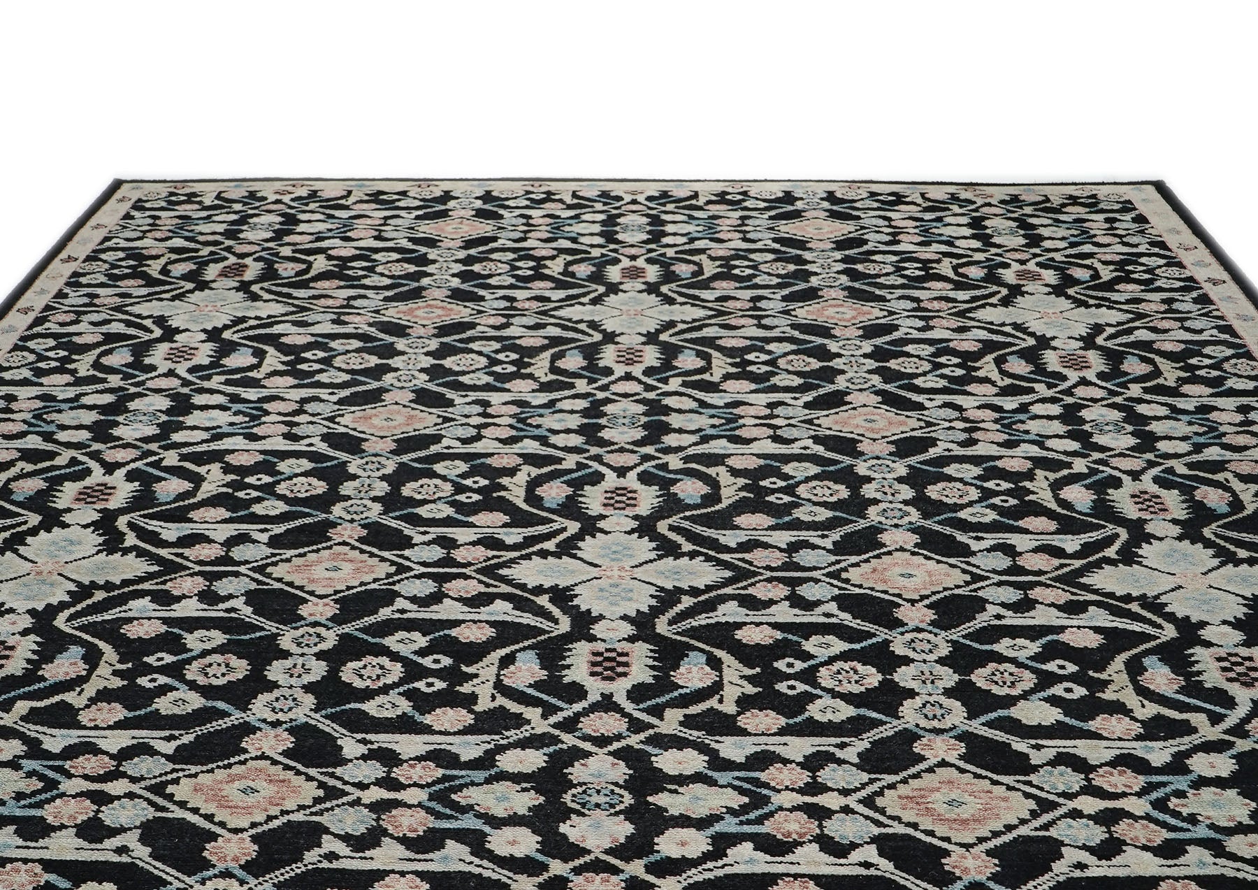 12x15 Black, Beige, Rose Color Hand Knotted Oushak Wool Transitional Oriental Rug