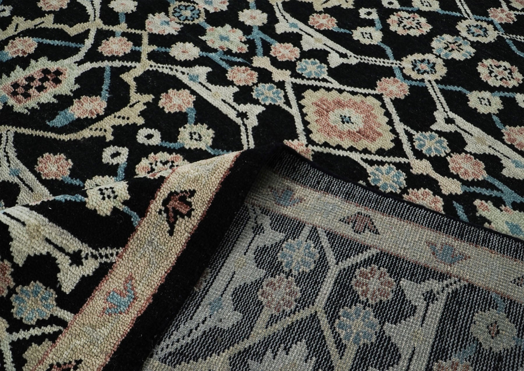 12x15 Black, Beige, Rose Color Hand Knotted Oushak Wool Transitional Oriental Rug