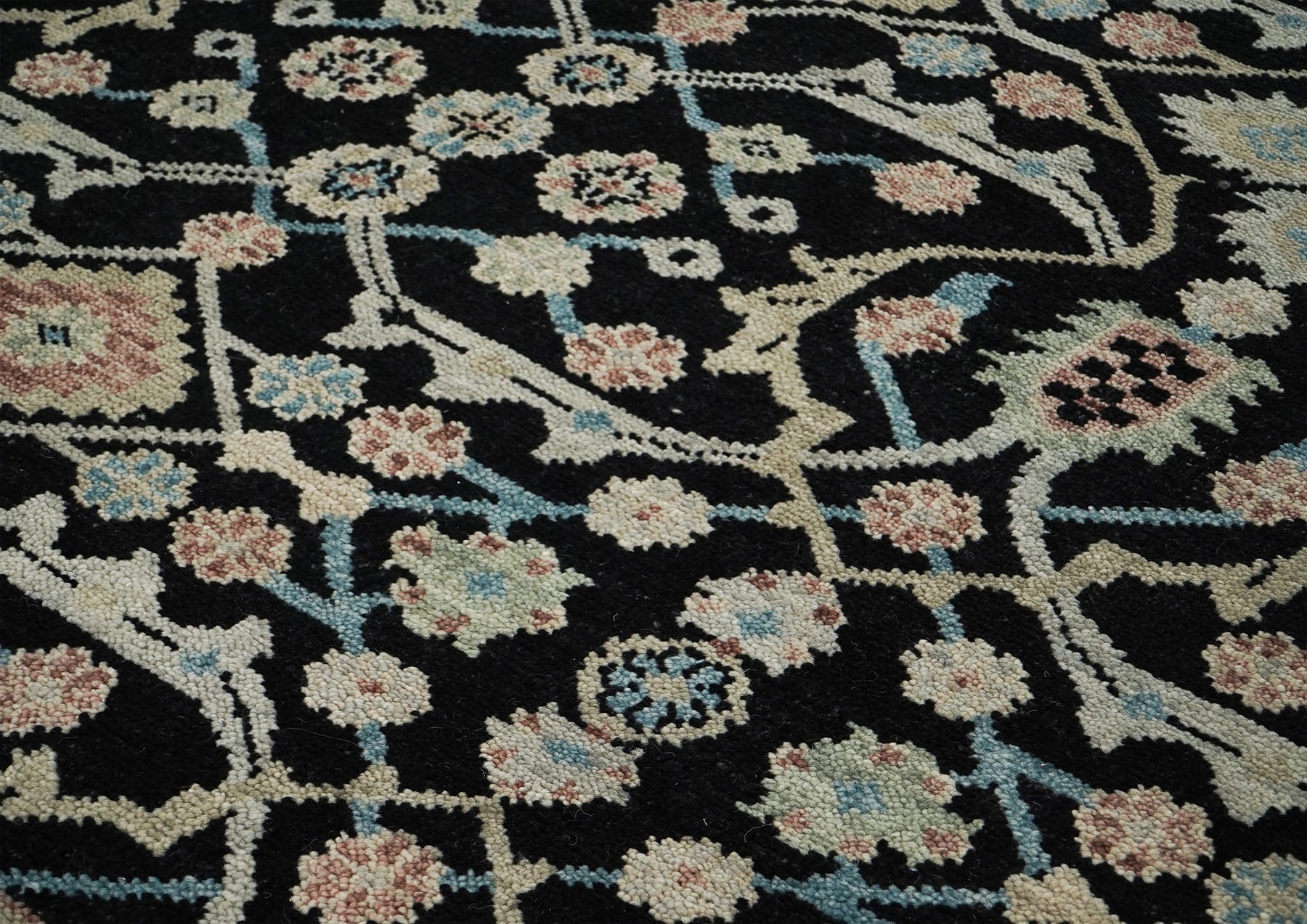 12x15 Black, Beige, Rose Color Hand Knotted Oushak Wool Transitional Oriental Rug