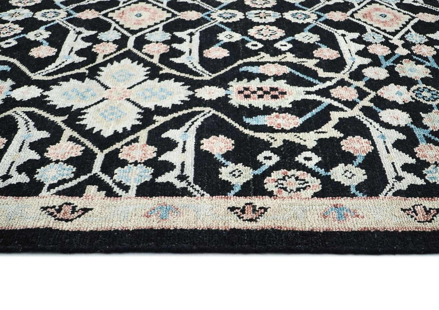 12x15 Black, Beige, Rose Color Hand Knotted Oushak Wool Transitional Oriental Rug