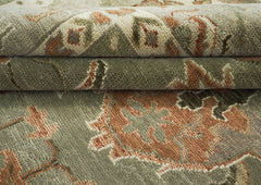 12x15 Green, Peach, Beige Color Hand Knotted Oushak Wool Transitional Oriental Rug