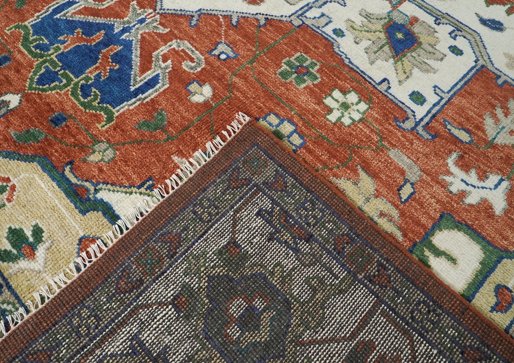 12x15 Burnt Orange, Ivory, Navy Color Hand Knotted Oushak Wool  Oriental Rug