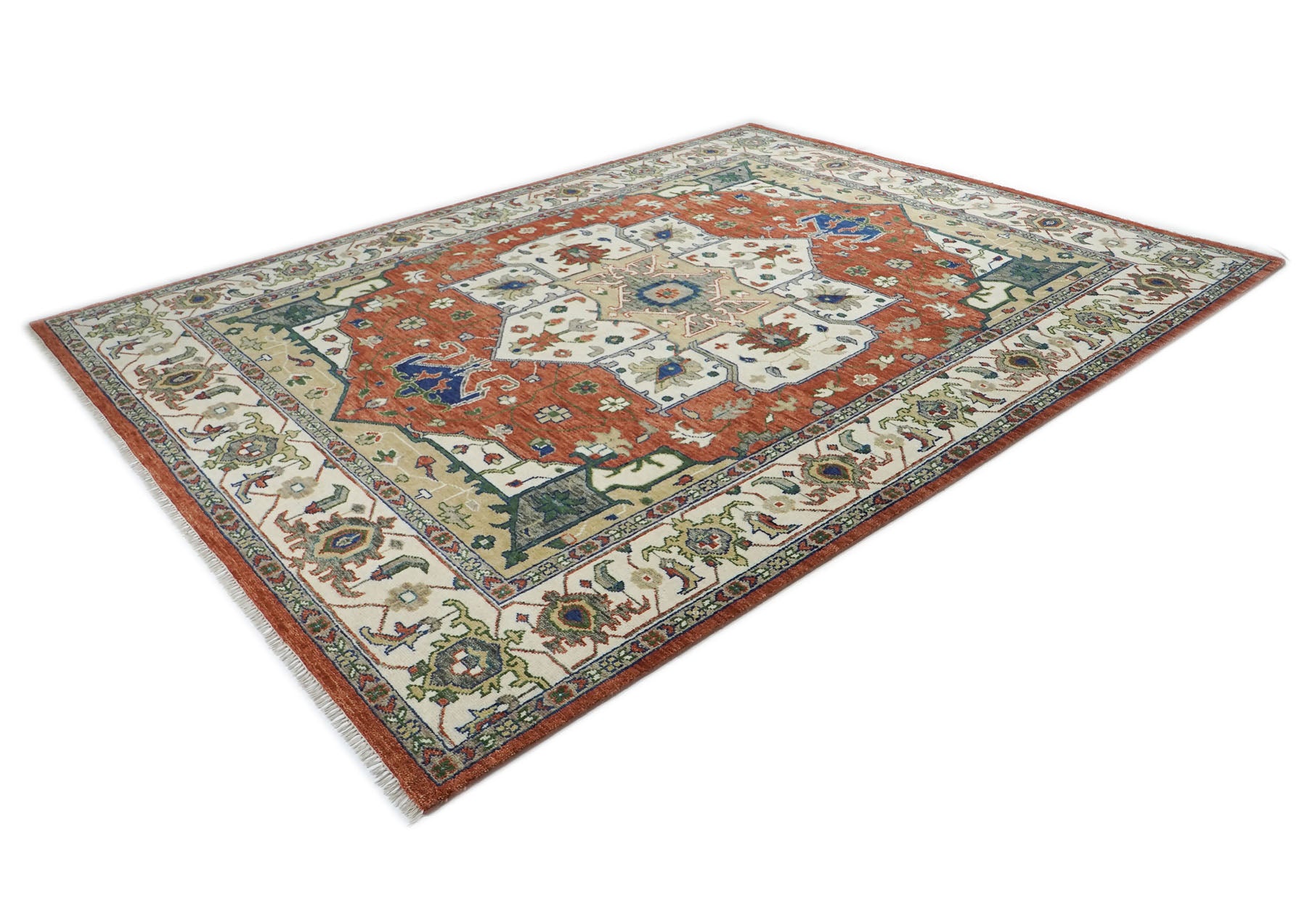 12x15 Burnt Orange, Ivory, Navy Color Hand Knotted Oushak Wool  Oriental Rug