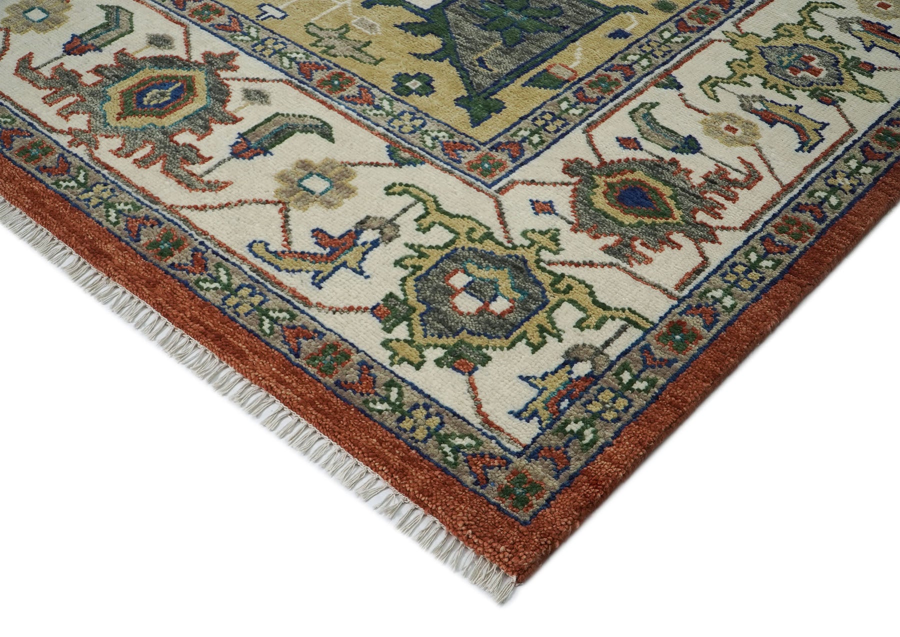 12x15 Burnt Orange, Ivory, Navy Color Hand Knotted Oushak Wool  Oriental Rug