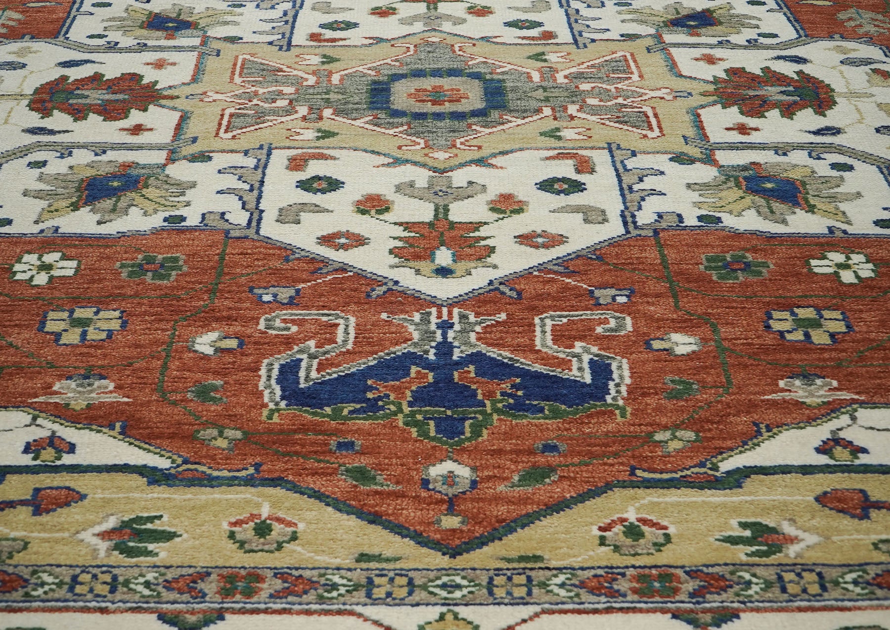 12x15 Burnt Orange, Ivory, Navy Color Hand Knotted Oushak Wool  Oriental Rug