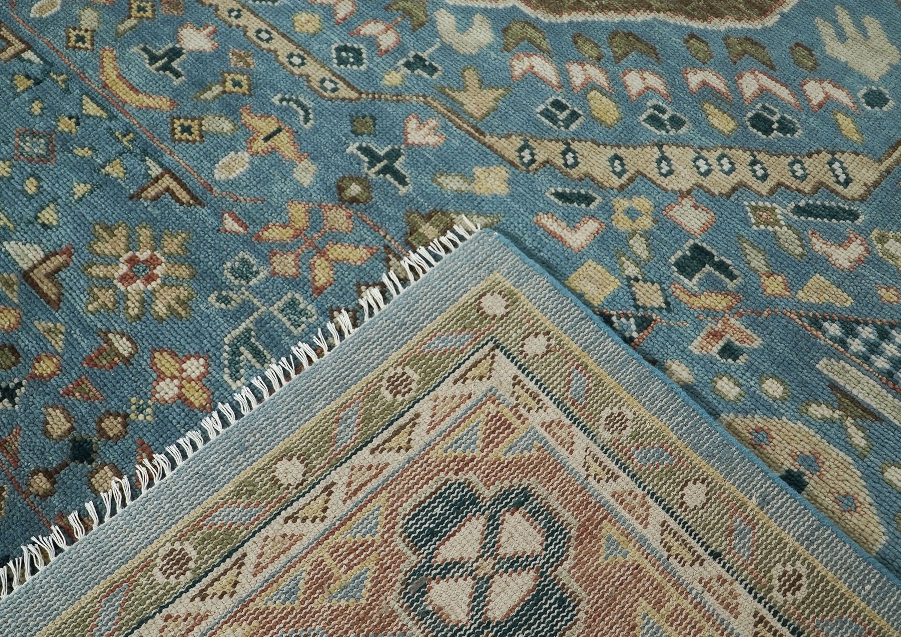 12x15 Blue, Rust, Green Color Hand Knotted Oushak Wool Traditional Oriental Rug