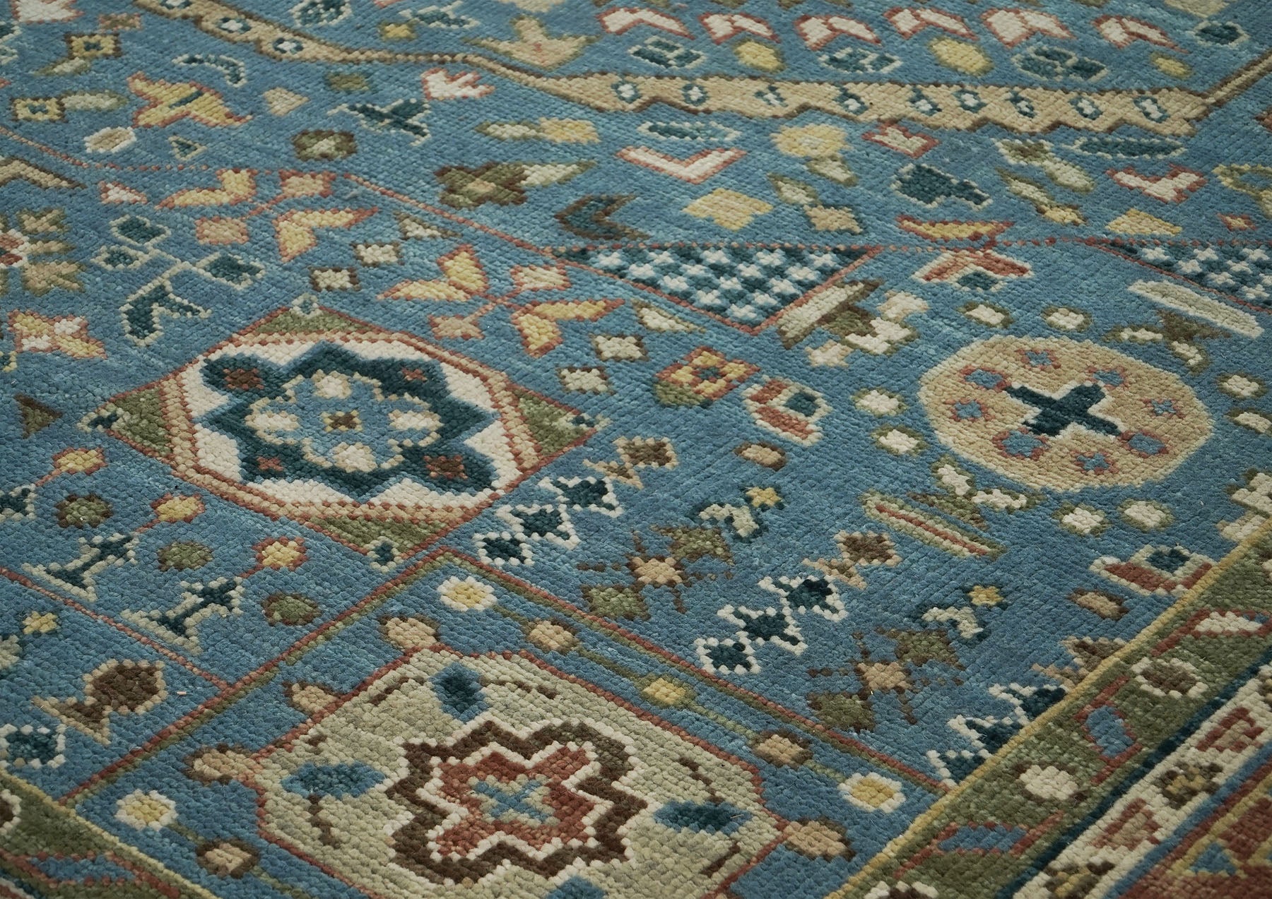 12x15 Blue, Rust, Green Color Hand Knotted Oushak Wool Traditional Oriental Rug