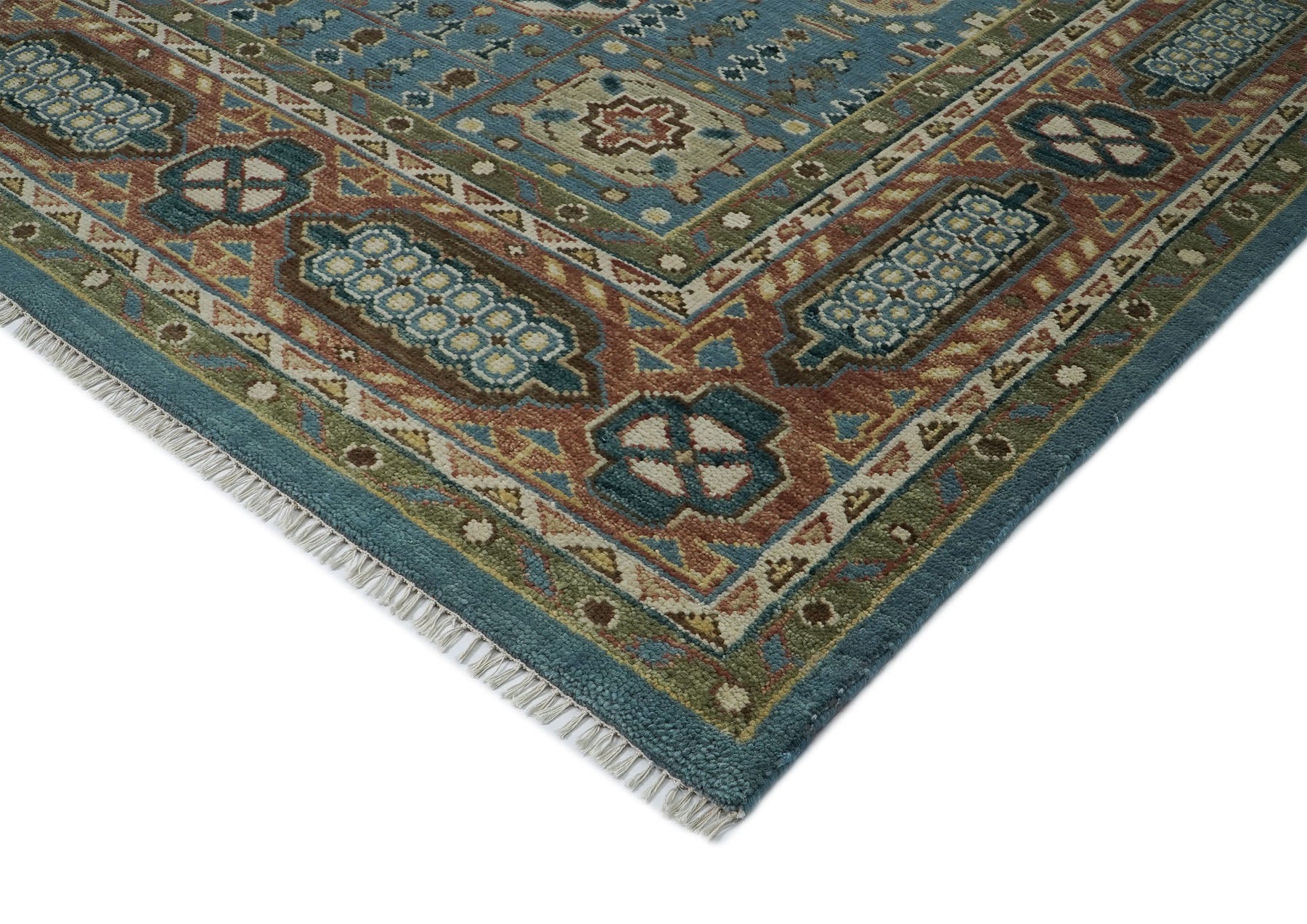 12x15 Blue, Rust, Green Color Hand Knotted Oushak Wool Traditional Oriental Rug