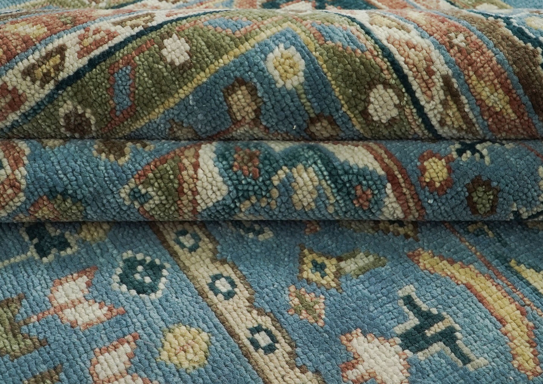 12x15 Blue, Rust, Green Color Hand Knotted Oushak Wool Traditional Oriental Rug