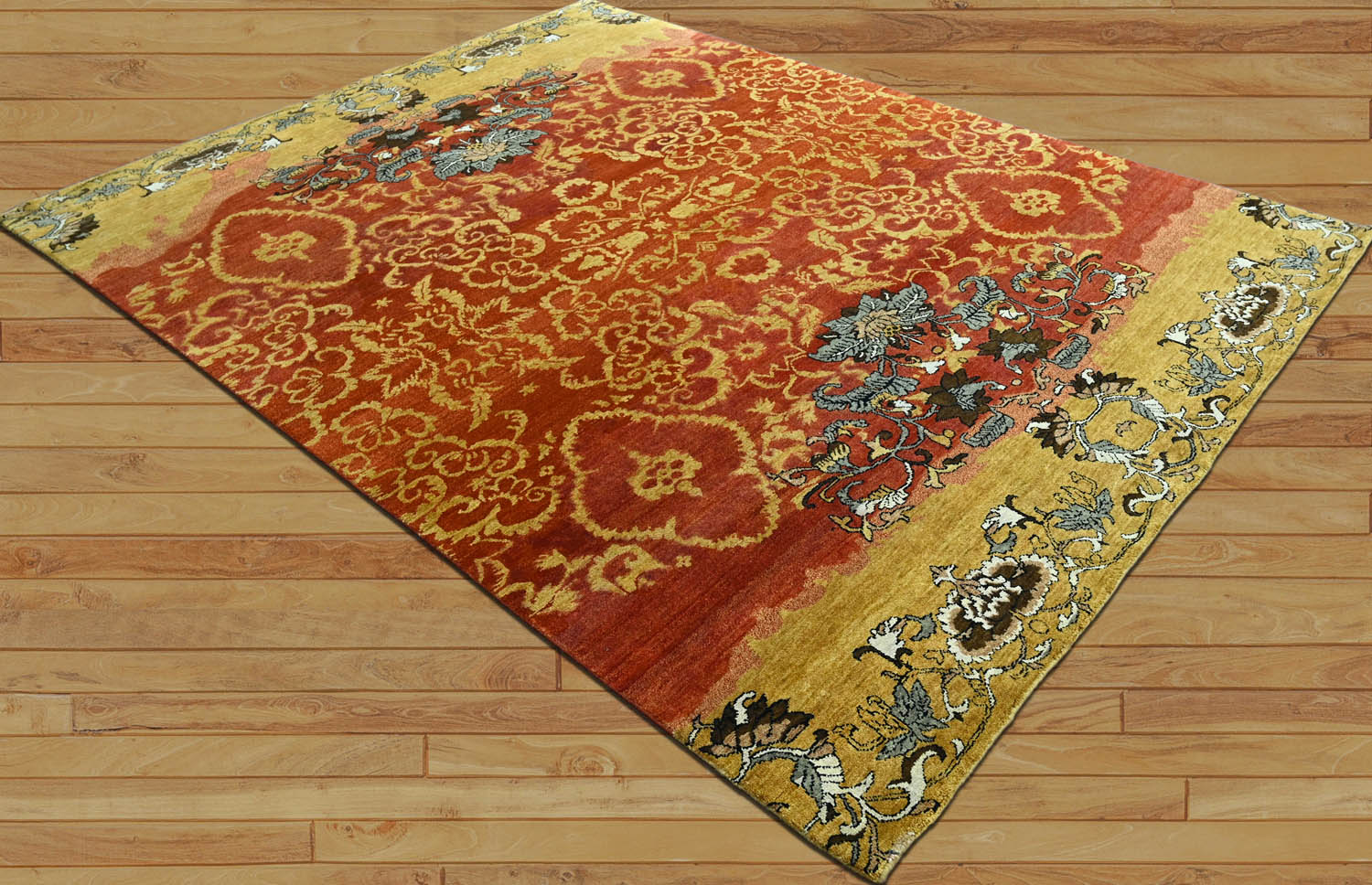 8x10 Burnt Orange, Gold, Gray Color Hand Knotted Oushak Wool Transitional Oriental Rug