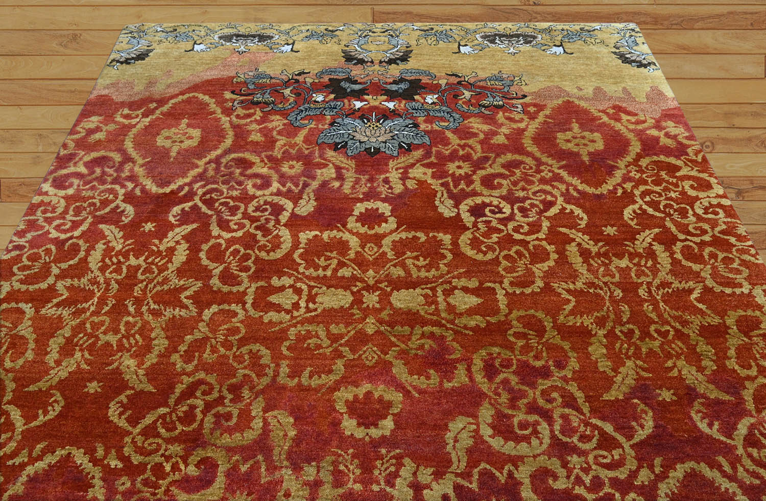 8x10 Burnt Orange, Gold, Gray Color Hand Knotted Oushak Wool Transitional Oriental Rug