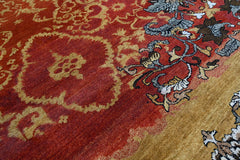 8x10 Burnt Orange, Gold, Gray Color Hand Knotted Oushak Wool Transitional Oriental Rug