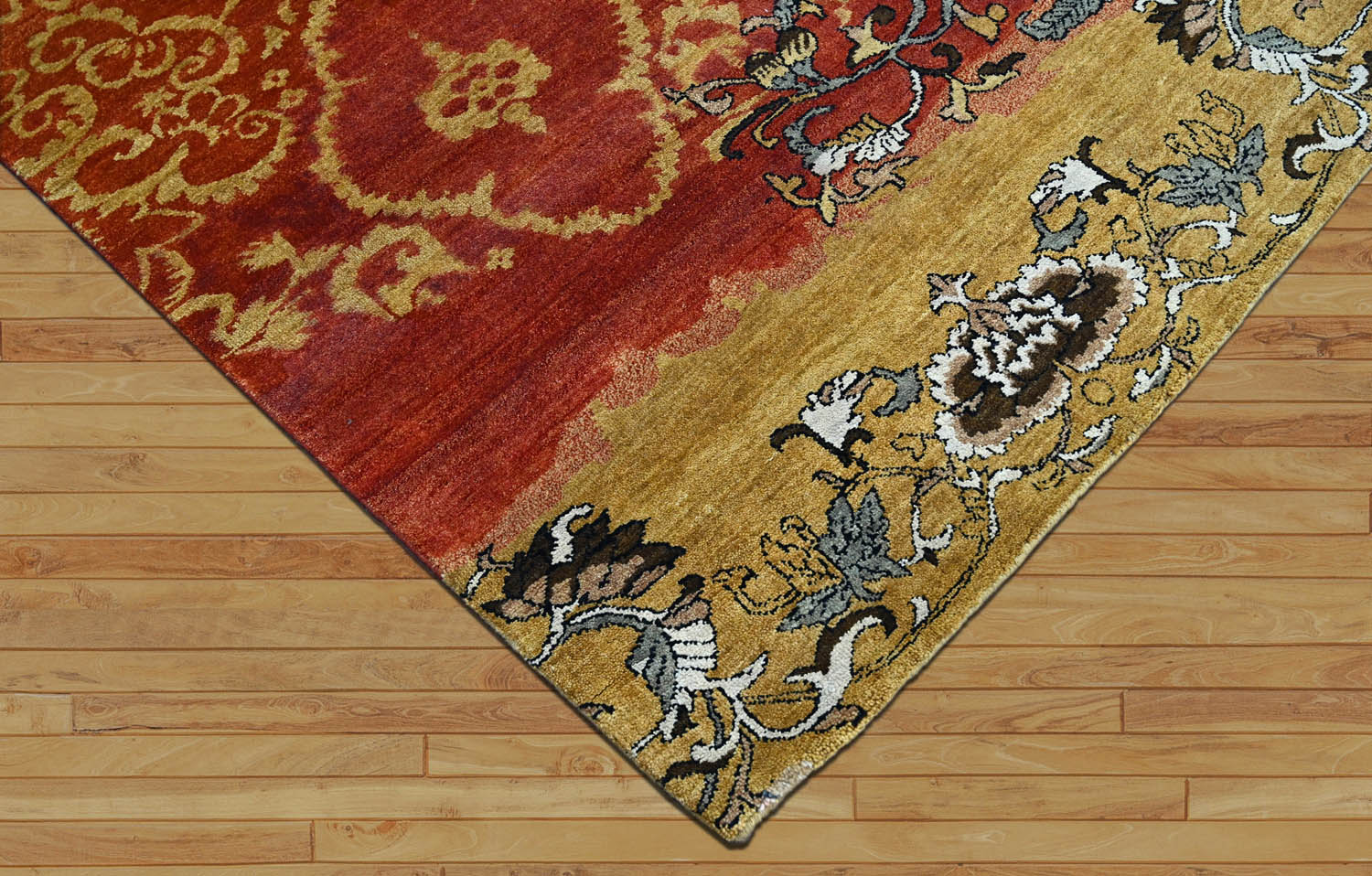 8x10 Burnt Orange, Gold, Gray Color Hand Knotted Oushak Wool Transitional Oriental Rug