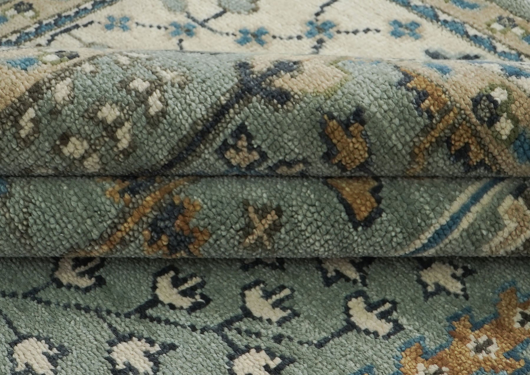 12x15 Seledon, Beige, Brown Color Hand Knotted Oushak Wool Transitional Oriental Rug