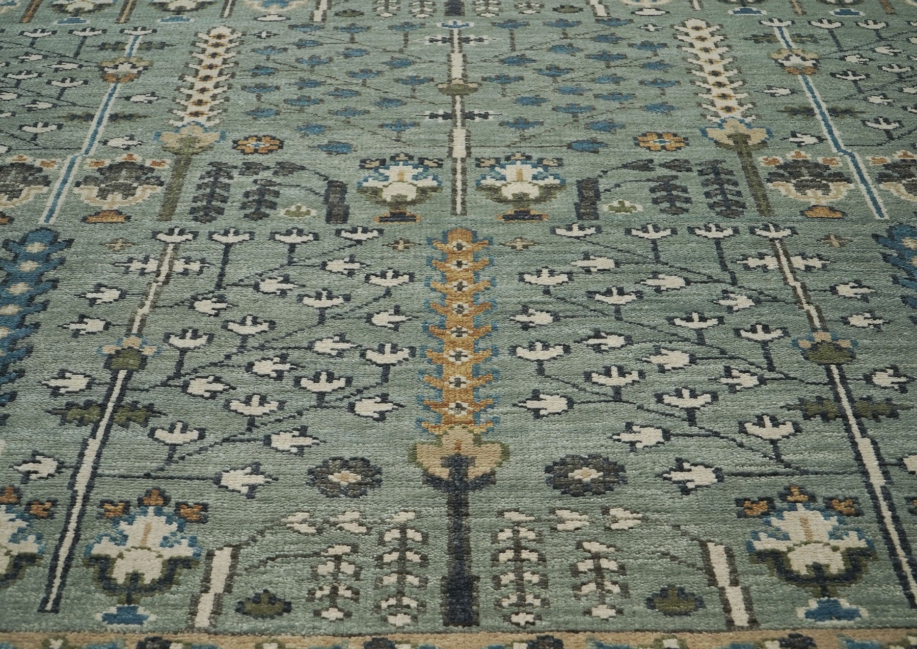 12x15 Seledon, Beige, Brown Color Hand Knotted Oushak Wool Transitional Oriental Rug