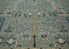 12x15 Seledon, Beige, Brown Color Hand Knotted Oushak Wool Transitional Oriental Rug