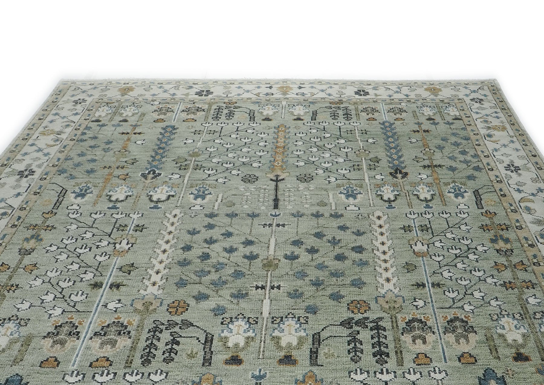 10x14 Mint, Ivory, Tan Color Hand Knotted Oushak Wool Transitional Oriental Rug